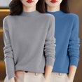 thumbnail image 2 of Womens Sweaters For Women Sweaters Autumn And Winter 2Pc Solid Color Pullover Soft Comfortable Round Neck Top Blended Fabric Relaxed Fit Casual Daily Outfit Fall Sweaters For Women, 2 of 4