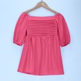 thumbnail image 5 of Cute Puff Sleeve Dress for Girls Summer Casual Pleated Dresses Square Neck Smocked Back Party Spring Travel Outfit, Hot Pink, 11 Years, 5 of 7