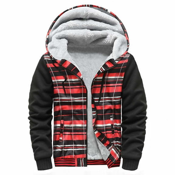guisaled Mens Zip Up Hoodies Winter Warm Fuzzy Fleece Lined Hooded Jackets Outdoor Windproof Sherpa Jacket wiht Pockets