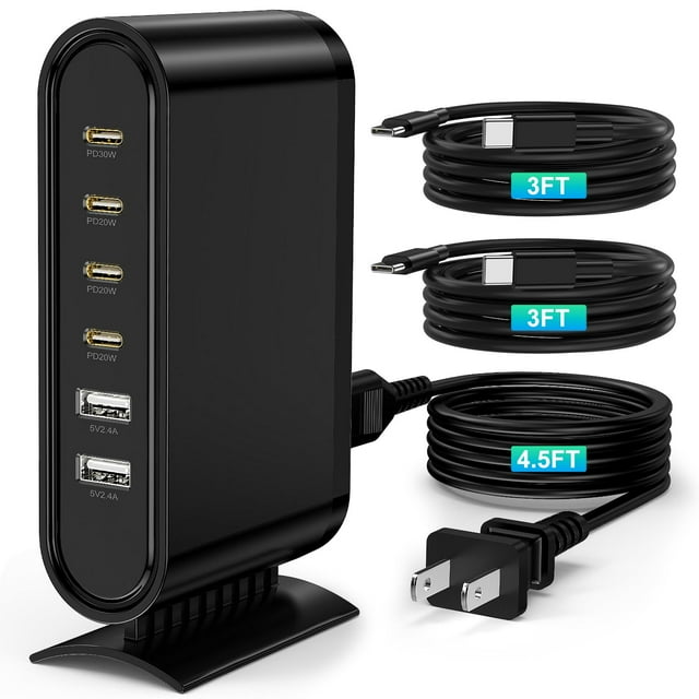 Estación de carga USB Essri de 114 W y 6 puertos GaN para iPhone y Samsung