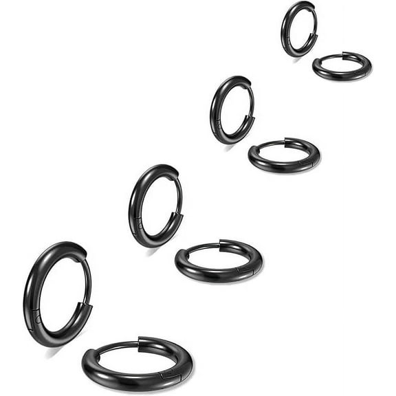 Knubmt 4 Pairs 316L Stainless Steel 14K Gold Plated Hoop Earrings for Women Men, Minimalist Lightweight Hoop Earrings, Black