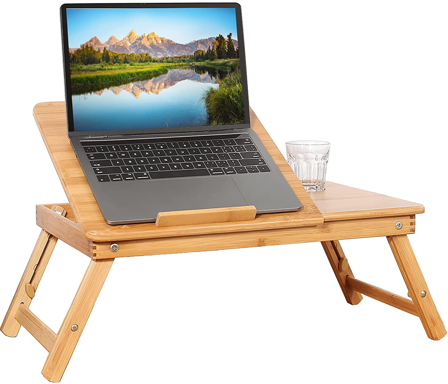 Portable Laptop Desk with Ipad Slots Folding Small Desk Dormitory TableEating Breakfast Reading Book Burlywood Working,Watching Movie on Bed/Couch/Sofa Laptop Desk Foldable Laptop Desk Bed Tray 