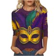 thumbnail image 2 of Cavosen Carnival Day Tops for Women 3/4 Sleeve Round Neck Shirts Festival Mardi Gras Tops Mask Graphic Print Blouse Holiday Trendy Shirts Casual Going out Tees Party Shrove Tuesday 2XL, 2 of 5