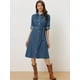 thumbnail image 5 of Vestido Camisero de Mezclilla para Mujer con Botones de Manga Larga Vestido Vaquera con Cinturón Vestido Clásico Jean Azul L, 5 of 6