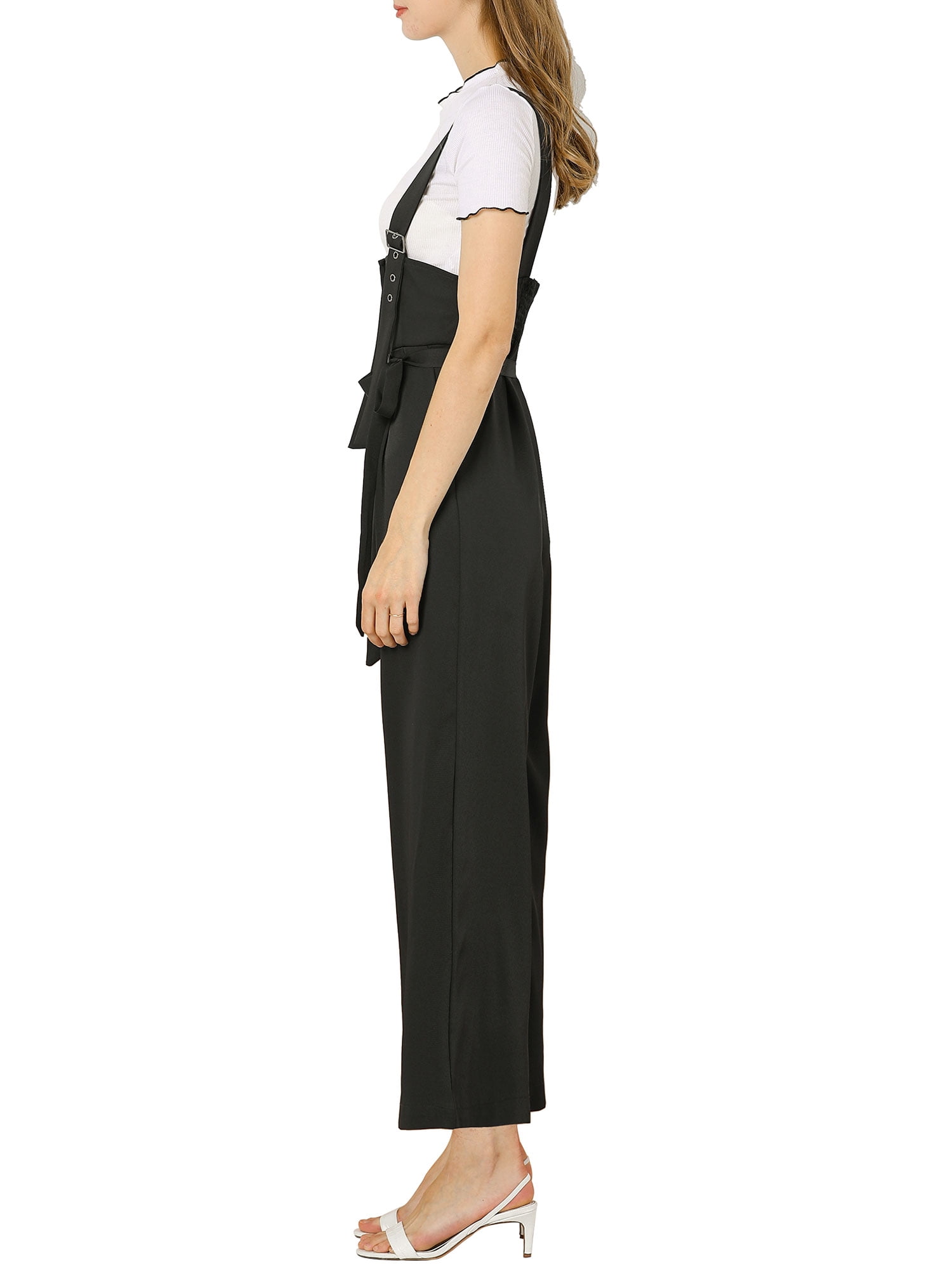 DARING DIVA Women's Button Front High Waist Belted Overall Jumpsuit M Black