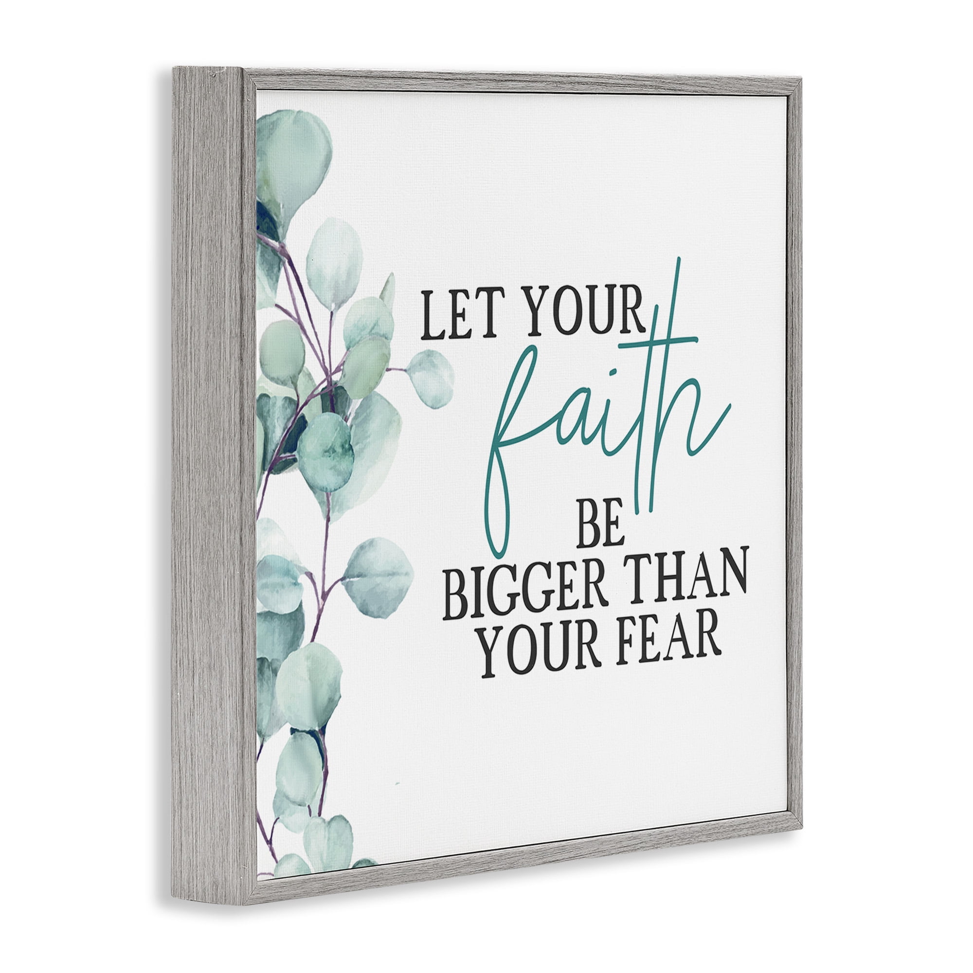 Stupell Industries Faith Bigger Than Fear Spiritual Botanical & Floral Painting Gray Framed Art Print Wall Art, 24 x 24