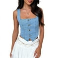 thumbnail image 2 of Women Denim Crop Vest Y2k Button Down Sleeveless Crop Top Jean Tank Top Slim Backless Corset Top Smocking Vest Blue L, 2 of 8