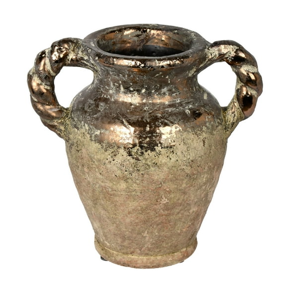 Vickerman 8.5" Aged Terracotta Gray Ceramic Vase. This unique vase adds character and earthy tones to any space. This vase can stand on its own or pair with a faux greenery stem for a finished look. T