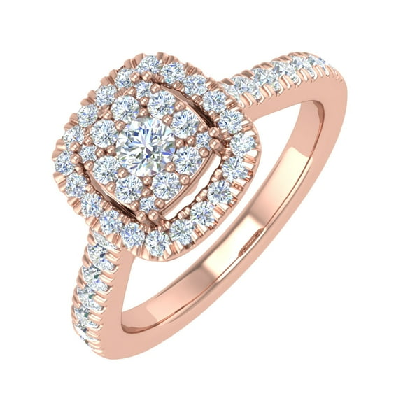 1/2 Carat Cushion Shape Halo Diamond Engagement Ring in 10K Rose Gold - IGI Certified (Ring Size 7.25)