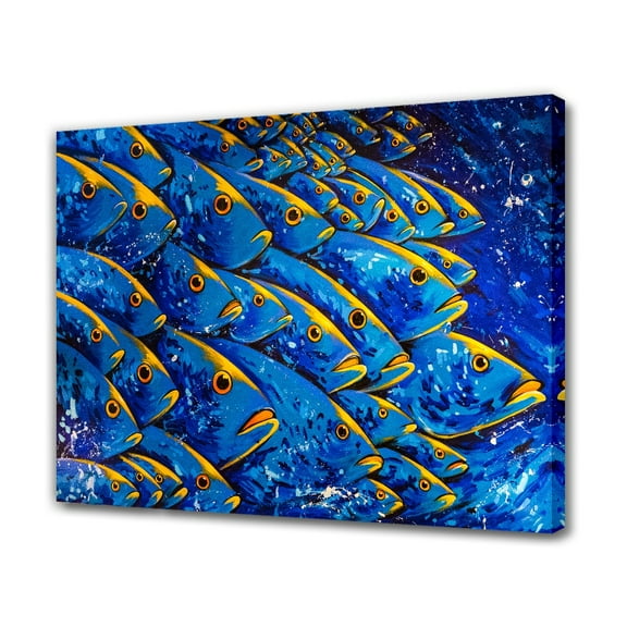 Colorful Blue Fish Canvas Poster Bedroom Decor Sports Landscape Office Room Decor Gift,Frame-style,24x36inch(60x90cm)