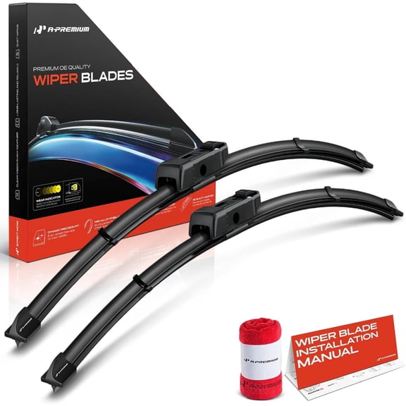 A-Premium Pack of 2 Windshield Wiper Blades with Wear Indicator & Towel - Compatible with Audi A4/Q5/A5/S4, Q3, A4 Quattro, allroad, RS5, S5, SQ5-24" and 20", TLPN Connector