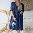 thumbnail image 1 of Robe d'Été Décontractée pour Femmes à Manches Trois Quarts 3/4, Col en V, à Imprimé, 1 of 5