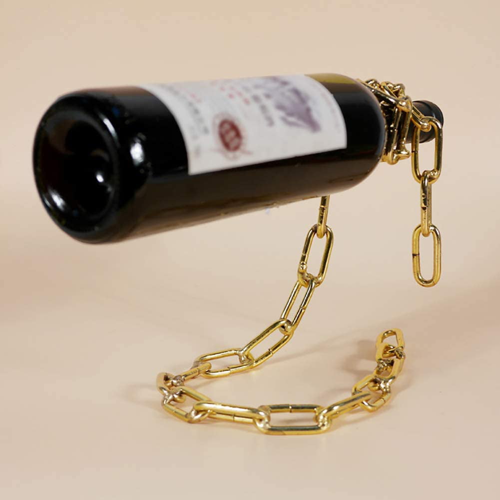 Gold Floating Chain Illusion Wine Bottle Holder Brand New! 
