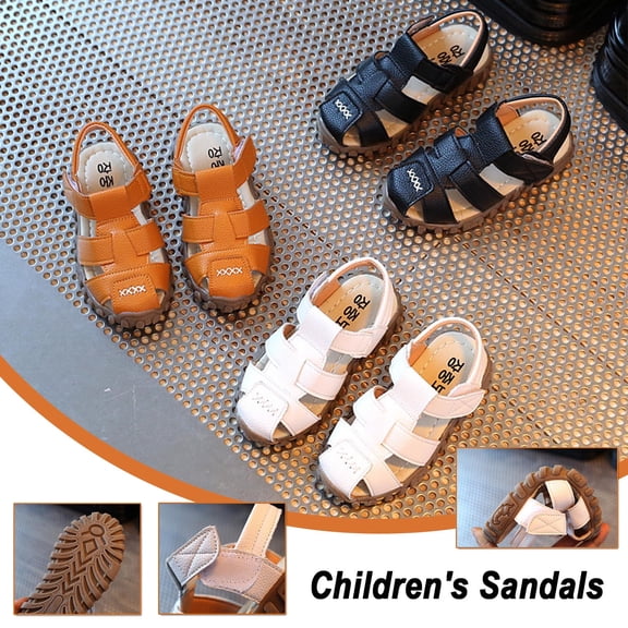 Walking Sandals Boys Girls Faux Leather Anti-Slip Adjustable Buckle Comfortable Beach Sandals Open Toe Low Heel Yellow 12.5 M(30)