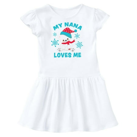 

Inktastic Polar Bear My Nana Loves Me in Santa Hat with Snowflakes Gift Toddler Girl Dress