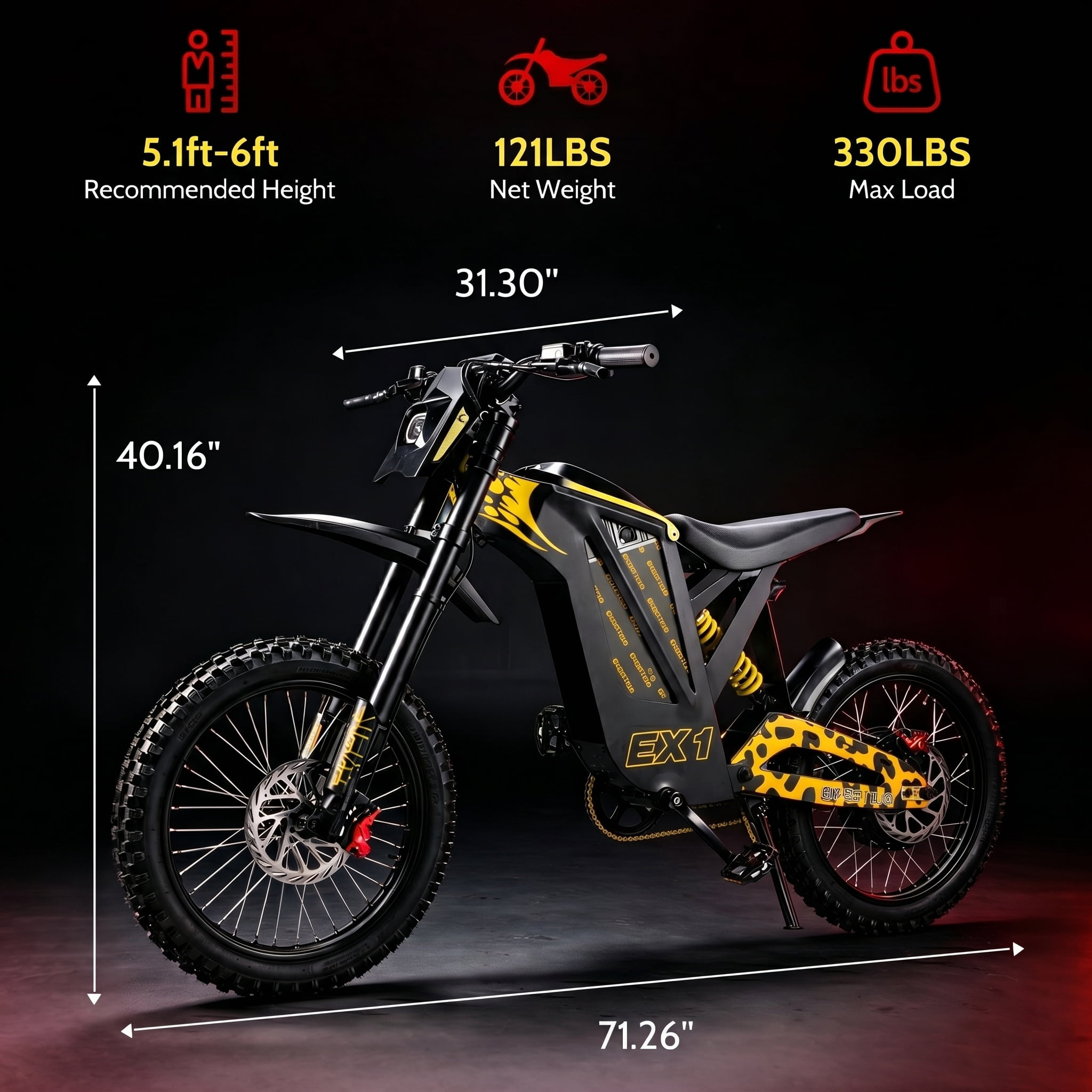 EOEOTWO EX1 Adult Off-Road Electric Bike, 3000W Motor & 40MPH Top Speed, 48V 25Ah Battery for 50-Mile Range, Dual Shock Dirt Bike with 17" Tires & Hydraulic Brakes UL 2849