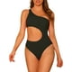 thumbnail image 1 of Traje de baño de una pieza para mujer, con un hombro, corte asimétrico, traje de baño sólido Monokini negro mediano, 1 of 5