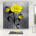 thumbnail image 4 of Bathroom Absorbent Mat Digital Printed Bathroom Set of Four Waterproof Shower Curtain Anti-slip Mat Set  Digital Printing Valentine's Day Decoration Butterfly Rose # Yellow, 4 of 5