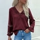 thumbnail image 3 of Blusa De Moda Para Mujer, Tops Con Cuello En V De Encaje Transpirable Para Ir De Compras Para Viajar Para Mujer ANGGREK Vino Tinto L, 3 of 7