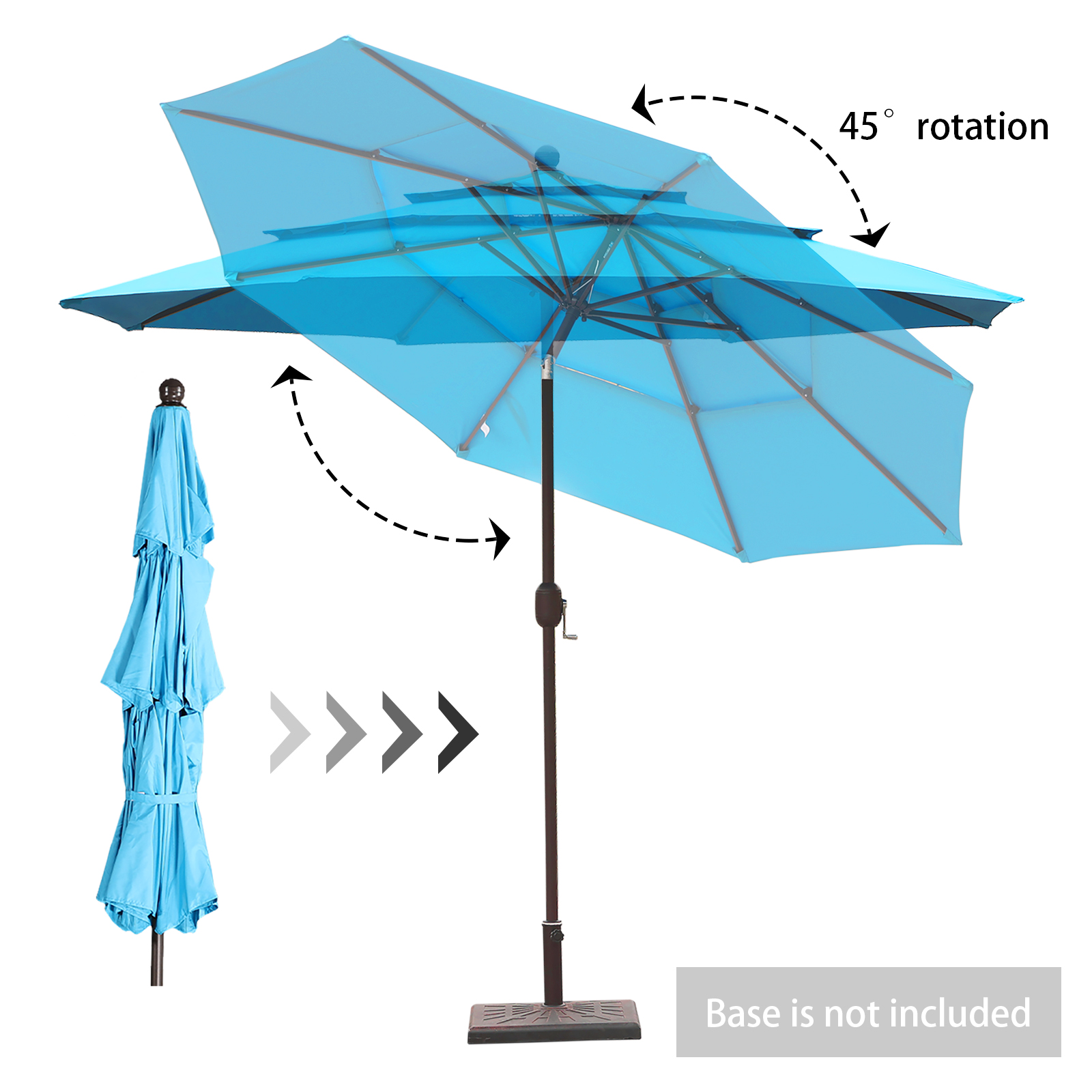 Aoodor 10ft 3-Tier Patio Umbrella, Outdoor Table Market Umbrella Tilt Adjustment and Crank - Light Blue