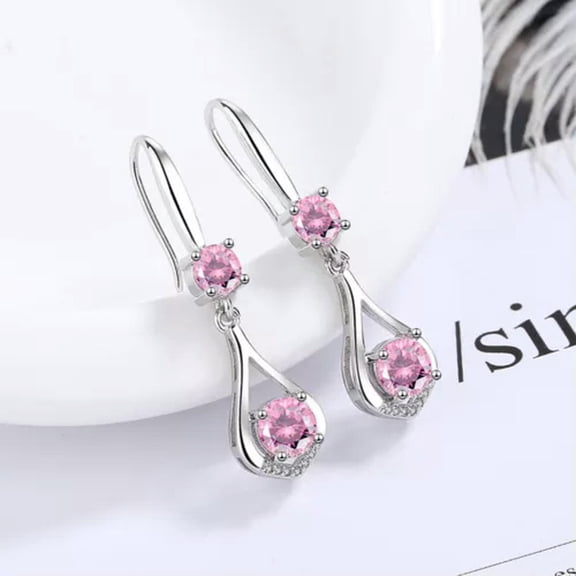 EOEMY Pink/Blue Crystal Hook Ud Earrings 925 Sterling Silver Womens Jewellery Gift New-Pink