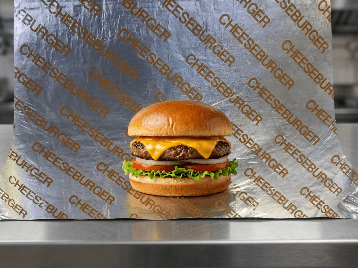 Cushion Foil Sandwich Wrap, 10.5" x 14" Sheets, Cheeseburger Print Yellow, 2500 Count