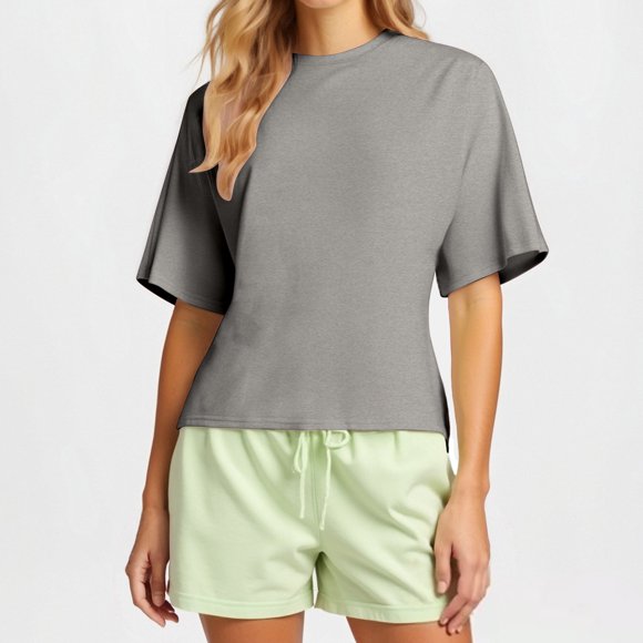 Ovbmpzd Women's Tops Gray Basic Short Sleeve Pullover Solid T-Shirt Women Blouses XL