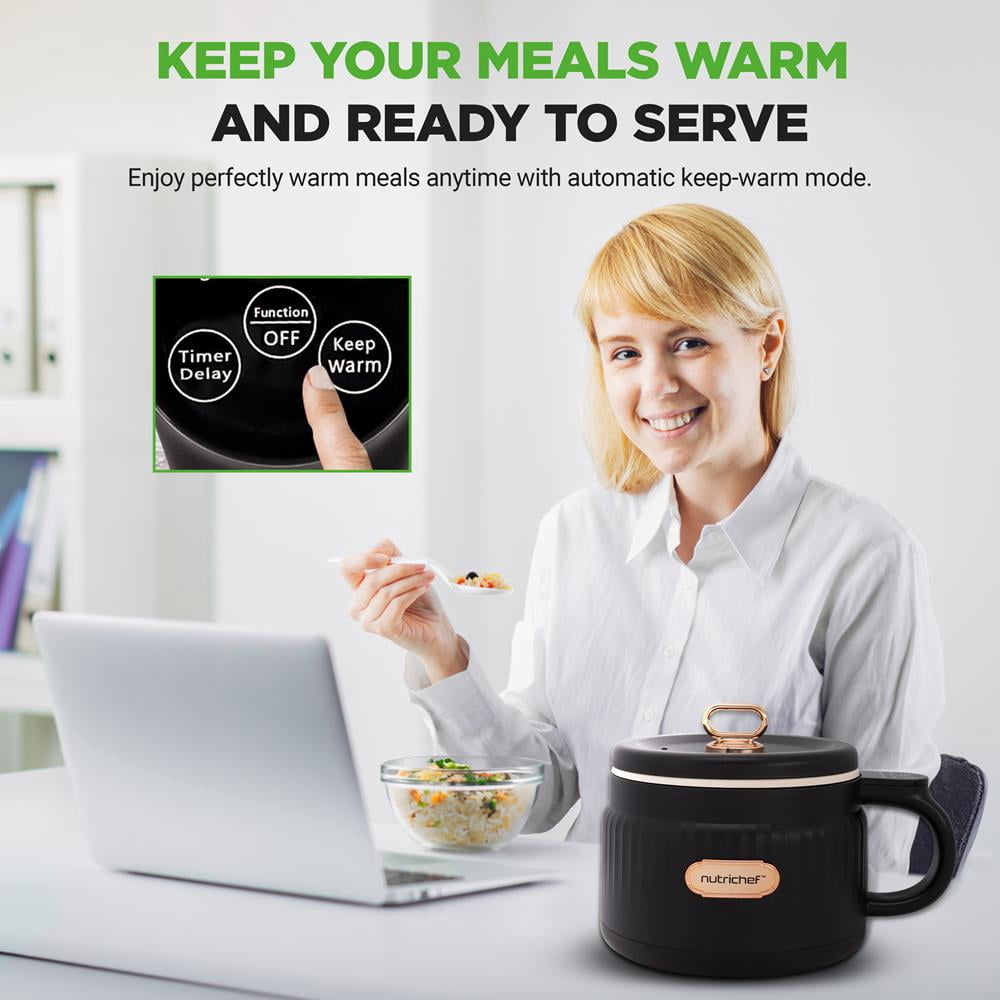 1.6L Portable Electric Rice Cooker, Multi-Functional with Non-Stick Ceramic Coating, Digital Control Panel, 6 Optional Functions, Anti-Burn Dry, Automatic Power-Off (Black)