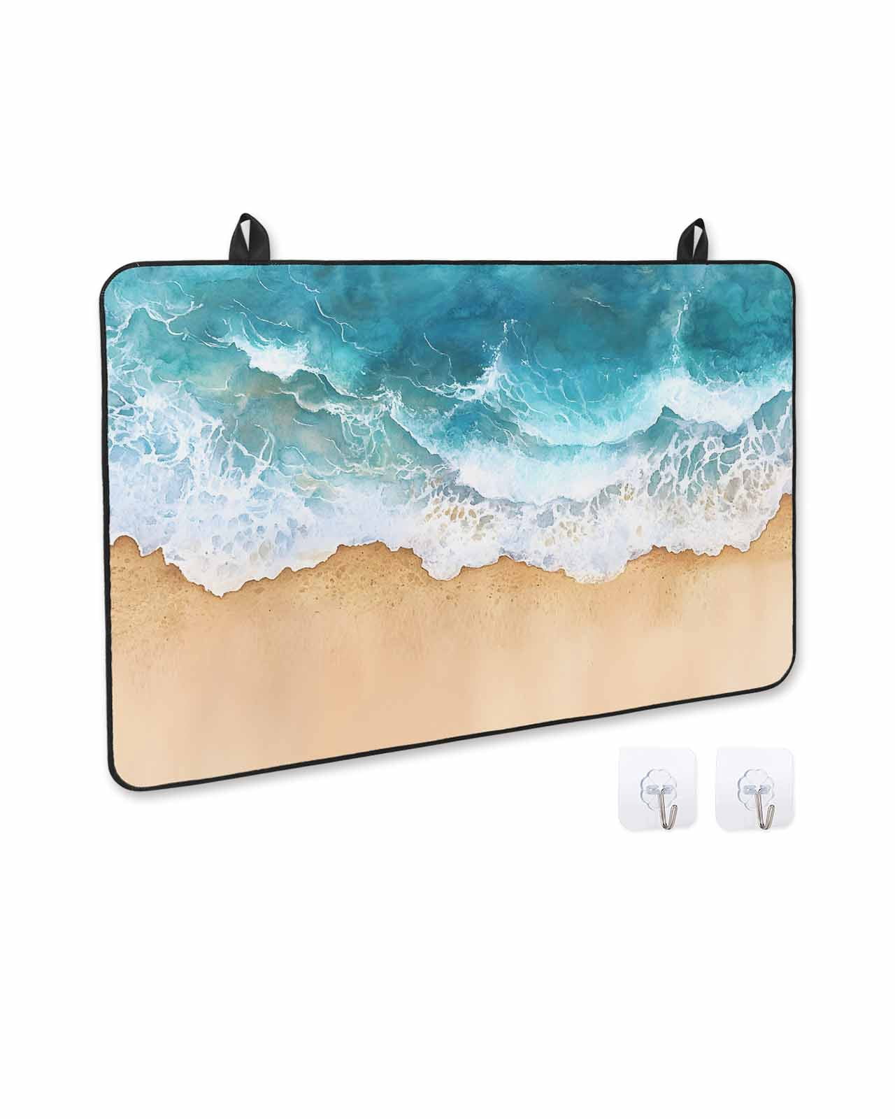 nqOlkjepod Large Induction Cooktop Protector Mat 36"x21", Teal Ocean Waves Stove Top Covers for Electric Stove, Summer Beach Coastal Nautical Stove Burner Cover Mats, Glass Top Stove Cover