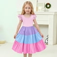 thumbnail image 2 of Toddler Girls Dresses A Line Flare Sleeve Round Neck Color Bloc Dress Kids Girl Summerr Outdoor Activities Comfortable And Stylish Casual Wear Dresses，6 -7 Years, 2 of 5