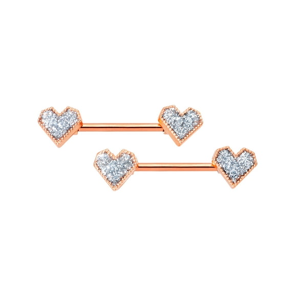 Body Candy 14G Womens Nipplerings Piercing Plated Steel 2Pc Rosy Valentine Heart Nipple Ring Set 14mm