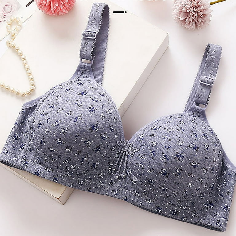 TQWQT Bras for Women, Woman's Fashion Plus Size Wire Free Printing  Comfortable Push Up Hollow Out Bra Underwear,Blue 44 
