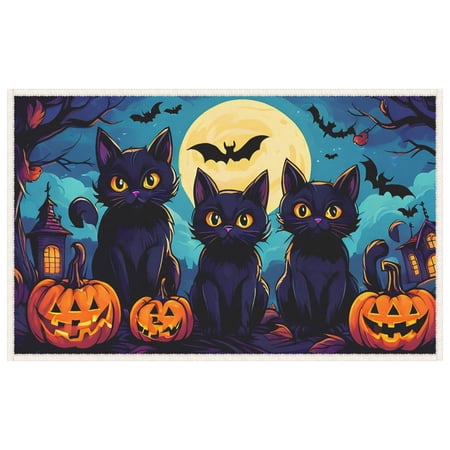 Halloween Aesthetic Home Entrance Mats Cute Cartoon Style Pumpkins and Bats Halloween Candy Bags Practical Porch Mat 19.7x31.5 Inch Cats Outdoor Doormats