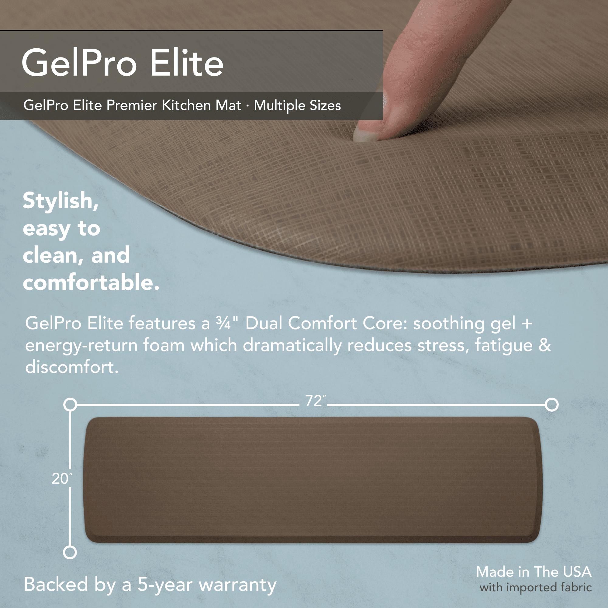 GelPro Elite Linen Khaki 20 in. x 72 in. Comfort Kitchen Mat