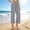 Linen pants-100Black, variant on Linen Cropped Pants for Women Wide Leg High Waisted Pull on Striped Breathable Ankle Culottes with Pockets for Vacation Afternoons Casual Lounge Wear