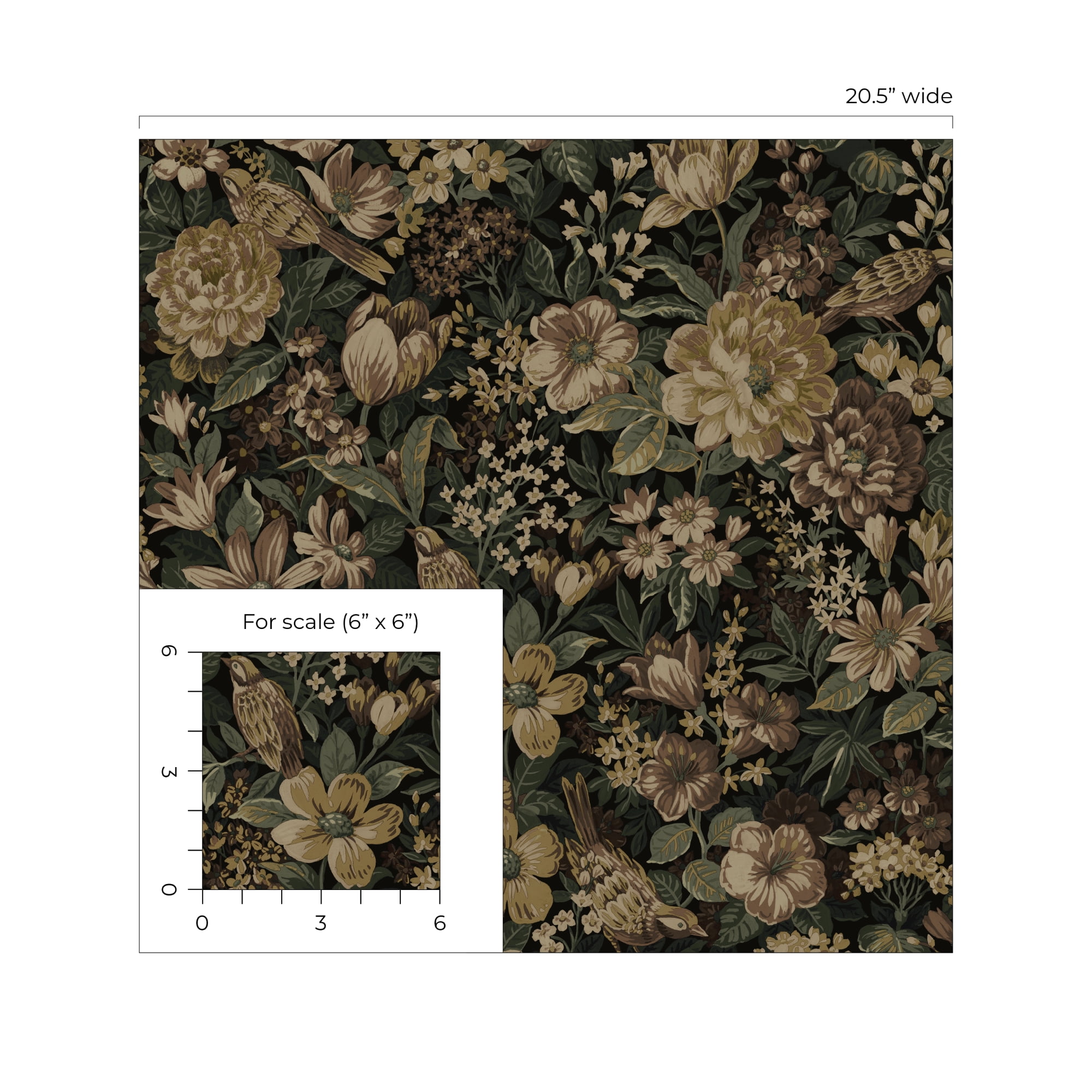 NextWall Spice & Green Ash Vintage Bird Garden Peel and Stick Wallpaper - 20.5 in. W x 18 ft. L Roll