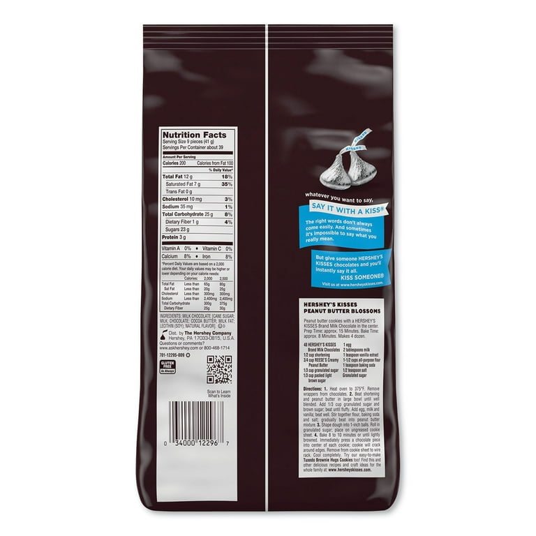 KISSES, Milk Chocolate, Silver Wrappers, 56 oz Bag KISSES, Milk Chocolate, Silver Wrappers, 56 oz Bag