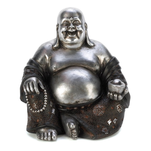 Zingz & Thingz Happy Sitting Buddha Statue - 5.75" - Black and Silver