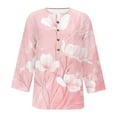 thumbnail image 7 of CYMMPU Spring Tunic Tops 3/4 Sleeve Blouses for Women Dressy Casual Loose Fit Flower Pattern Button up V Neck Fall Fashion Shirts Business Elegant Work Topss Pink XXXL, 7 of 7
