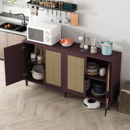 Xukmct 70" Wood Storage Cabinet with 4 Inner Shelves, 4 Doors Sideboard Buffet Cabinet for Kitchen, Living Room, Dining Room, Dark Brown