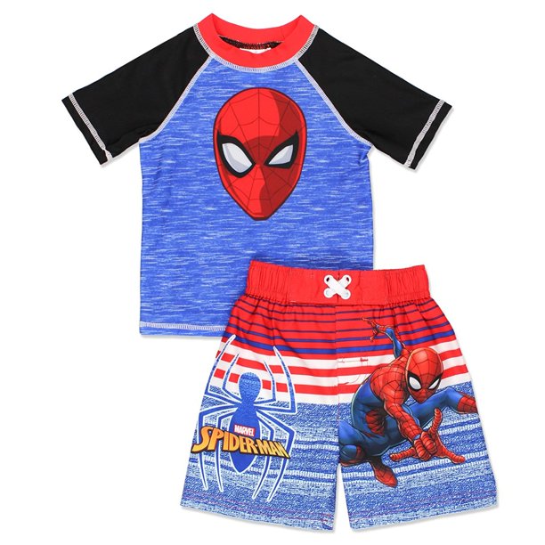 Marvel SpiderMan Toddler Boys' Swim Trunks and Rash Guard Set