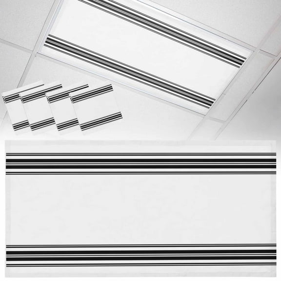 4 Pack Farmhouse Black Fluorescent Light Covers for Ceiling Lights White Stripes Decoration Magnetic Ceiling Light Covers Overhead Light Filters for Office Classroom Home