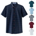 thumbnail image 2 of WTXUE Button-Up Shirts Short Sleeve, Notch Neck Shirts for Men Spring Summer Shirt Breathable Tops Cotton Plaid | Dressy for Men Fern Green 4XL, 2 of 3