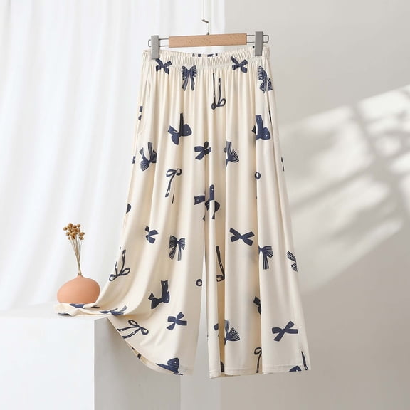 Warop Women's Pajama Pants with Elastic Waistband, Bow Print, Comfortable and Casual for Home and Daily Use