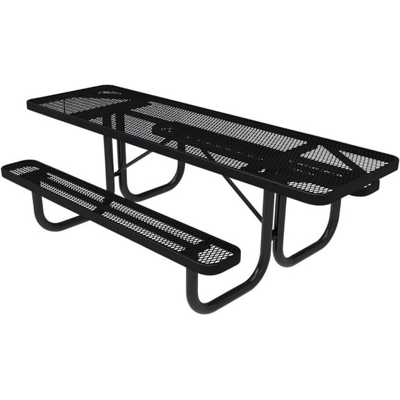 Coated Outdoor Furniture Heavy-Duty Portable ADA-Compliant Outdoor Picnic Table, Expanded Metal Patio Dining Furniture Made in America (8ft Rectangular, Both-Side Handicap, Black)
