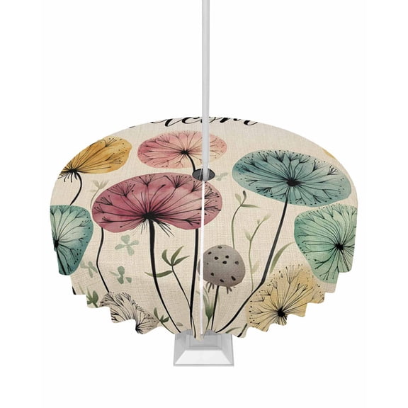 nqOlkjepod Spring Floral Outdoor Tablecloth with Umbrella Hole & Zipper, Modern Abstract Art Rustic Flowers Round Table Cover 54 Inch, Dining Waterproof Table Cloth Protector for Patio/Party/Picnic