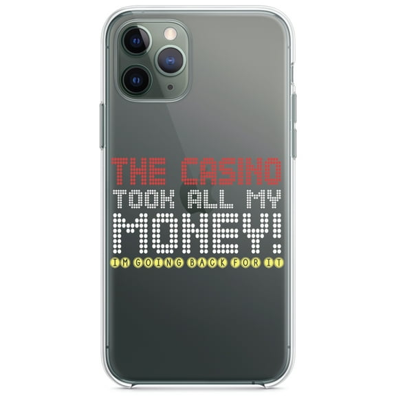 DistinctInk Clear Shockproof Hybrid Case for iPhone 13 Pro MAX (6.7" Screen) - TPU Bumper Acrylic Back Tempered Glass Screen Protector - The Casino Took All My Money