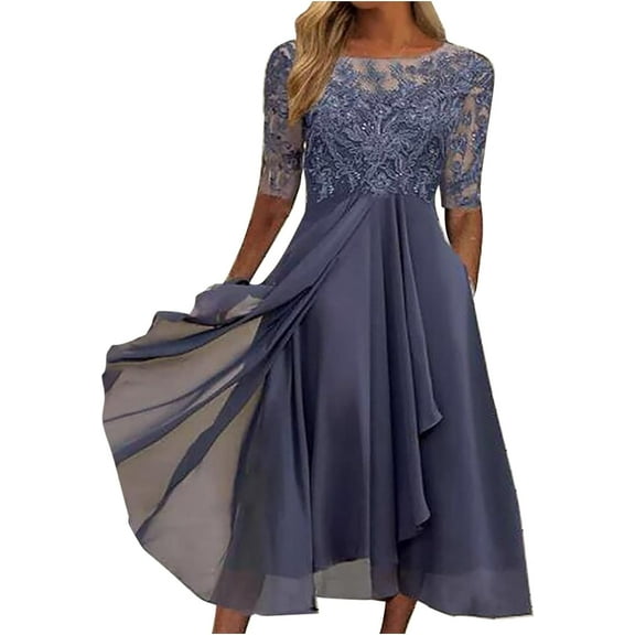 NANAHuang Mother of The Bride Dresses for Women Flowy Lace Chiffon Dress Elegant Formal Evening Party Gown for Wedding