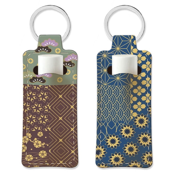 2 Pack Lipstick Holder Keychain Oriental Chapstick Holder Portable Lip Balm Keychain Elastic Diving Fabric Lipstick Holder Flower Keychains
