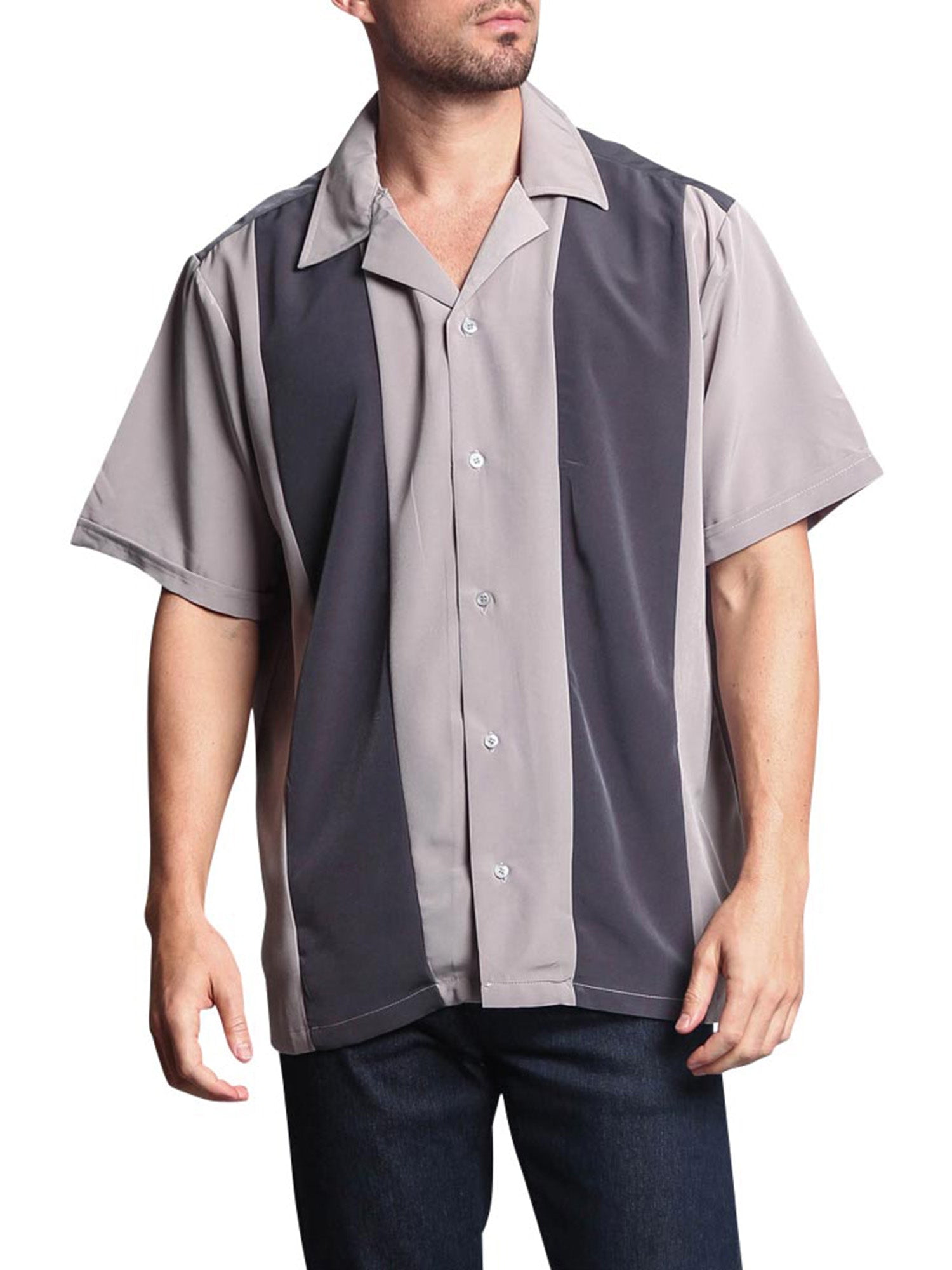 GStyle USA Men's Two Tone Retro Button Down Bowling Shirts, Up To 5X